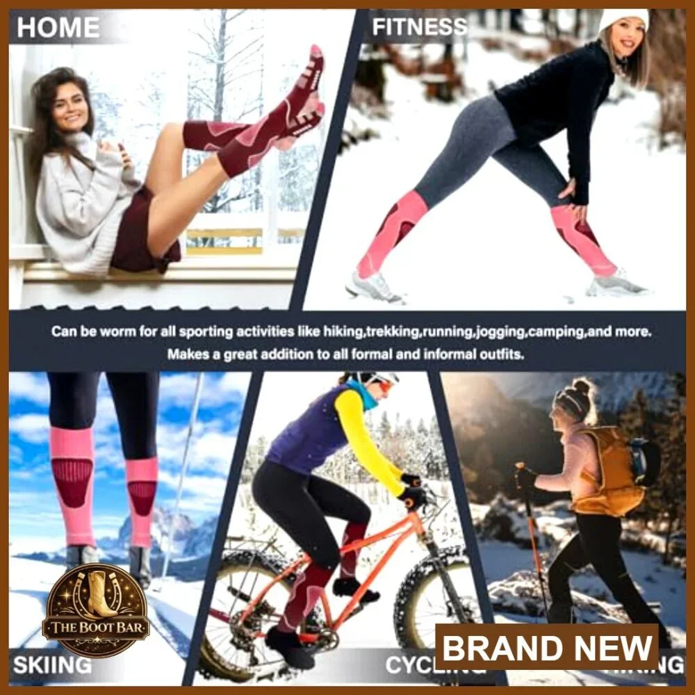 Merino Wool Thermal Knee High Ski Socks 2 Pairs for Snowboarding Hiking